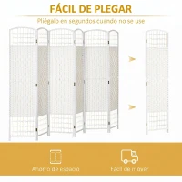 HOMCOM Biombo Separador de Ambientes de 6 Paneles Plegable de Cuerda de Papel 160x170cm Decoración para Dormitorio Blanco(m-4)