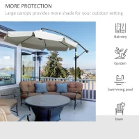 Outsunny 2.7m Garden Banana Parasol Cantilever Umbrella with Crank Handle and Cross Base for Outdoor, Hanging Sun Shade, Cream White(m-7)