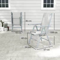 Outsunny Set of Two Aluminium Folding Chairs  - Light Grey(m-3)