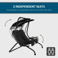 Outsunny Two-Seat Garden Swing Chair, with Protective Canopy - Black(m-4)