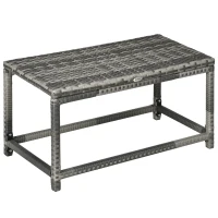 Outsunny Outdoor Coffee Table, Garden PE Rattan Side Table with Plastic Board Under the Full Woven Table Top and Rectangular Frame for Patio, Balcony, Mixed Grey(m-1)