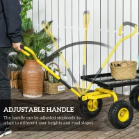 Outsunny Garden Trolley Cart, Heavy Duty Garden Cart with Metal Frame, 10" Pneumatic Wheels, Rotating Handle, 150kg Capacity, for Garden, Farm, Yellow(m-4)