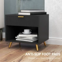 HOMCOM Elegant Bedside Table, with Drawer and Shelf - Black/Gold Tone(m-7)