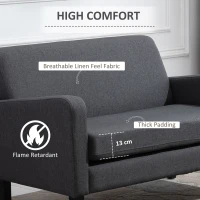 HOMCOM Linen Modern-Curved 2-Seat Sofa Loveseat w/ Thick Cushion Wood Legs Foot Pads Single Compact Home Furniture Grey(m-4)