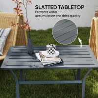 Outsunny Metal Garden Coffee Table, Rectangular Outdoor Side Table with Slatted Tabletop, Foot Pads for Outside, Garden, Balcony, Porch, 91.5 x 55 x 45cm, Dark Grey(m-4)