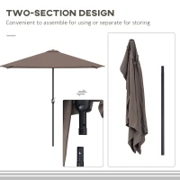 Outsunny 2.7m Balcony Half Parasol Garden Outdoor Umbrella 5 Steel Ribs - Brown(m-7)