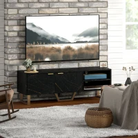 HOMCOM Marble Effect TV Unit, TV Stand Cabinet for up to 70" TVs, Modern TV Cabinet with Shelves and Storage Cupboard, Fluted Door, Extra Centre Leg, Cable Management for Living Room, Black(m-7)