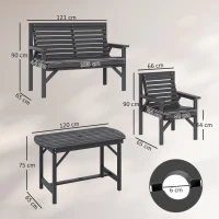 Outsunny 5 Piece Wooden Garden Dining Set for 6, Outdoor Conversation Set with 2 Armchairs, 2 Loveseats and Dining Table with Umbrella Hole for Patio, Balcony, Grey(m-3)
