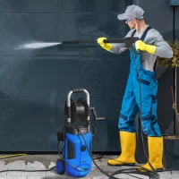 Outsunny 1800W High Pressure Washer, 150 Bar Pressure, 420 L/h Flow, Portable Power Washer Jet Wash Cleaner with Adjustable Nozzle, 6M Hose, Hose Reel, Steel Handle for Home Patio Car Driveway, Blue(m-2)