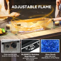 Outsunny 50,000 BTU Gas Fire Pit Table with Cover and Glass Screen - Dark Grey(m-5)