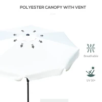 Outsunny 2.7m Patio Parasol Garden Umbrellas with Aluminium Pole, UPF 50+ Outdoor Sun Shade Table Umbrella with Tilt, Crank, 8 Ribs, Ruffles, White(m-6)