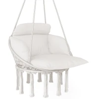 Outsunny Hanging Chair Outdoor Hammock Chair with Soft Cushion, Cotton Rope Boho Style Swing Chair, Hanging Garden Swing Seat for Indoor Outdoor, Cream White(m-1)