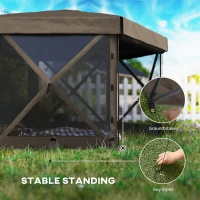 Outsunny 3 x 3(m) Hexagon Pop Up Gazebo with 5 Sides and Carry Bag, Waterproof, UV Resistant Party Tent Instant Event Shelter with Netting for Garden, Patio, Brown(m-7)