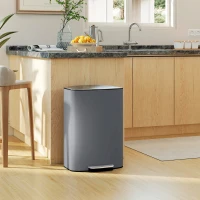 HOMCOM 50L Kitchen Bin with Soft-Close Lid and Stay-Open Function, Stainless Steel Pedal Bin with Removable Inner Bucket, Carry Handle for Kitchen, Office, Home, Grey(m-9)