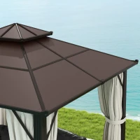 Outsunny 3 x 3(m) Hardtop Gazebo Canopy with UPF30+ Double Polycarbonate Roof, Aluminium Frame Garden Gazebo Permanent Pavilion with Mosquito Netting and Curtains for Patio, Deck, Beige(m-9)