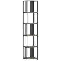 HOMCOM 5-Tier Bookshelf with Steel Frame - Grey(m-1)