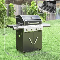 Outsunny 4+1 Burner Gas BBQ Grill with Clear View Lid, Portable Gas Barbecue Grill with Built-in Thermometer, Side Table, Cabinet, Wheels, Grease Tray for Garden Party Outdoor Cooking, Black(m-3)