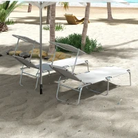 Outsunny Folding Sun Lounger Set of 2 with Canopy, Reclining Sunbed with 4-Position Adjustable Backrest, 600D Oxford Cloth, Portable Garden Lounger Recliner Chair for Beach, Camping, Patio, Light Grey(m-9)