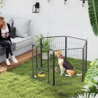 PawHut Six-Panel Dog Playpen with Door, for Medium Dogs, Indoors, Outdoors, 80cm Tall, Black(m-2)
