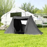 Outsunny 3 Man Camping Tent with Living Area and 2 Bedrooms, 3000mm Waterproof Family Tent with Sewn-in Groundsheet and bag, Portable Dome Shelter for Hiking, Festival, Backpacking, Drak Grey(m-9)