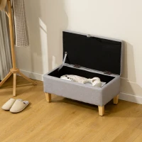 HOMCOM 30L Linen Storage Ottoman Padded Footstool with Rubberwood Legs for Storage Box, Bed End, Shoe Bench, Seating, Light Grey(m-7)