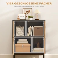 HOMCOM Sideboard mit Push-to-Open Türen, Esszimmerschrank mit Metallbeinen, Küchenschrank, MDF, Schwarz+Naturholz(m-4)