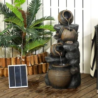 Outsunny Solar Powered Garden Water Feature with LED Lights and Pump, 4 Tier Cascading Water Fountain for Indoor/Outdoor, Jars Waterfall Ornament, 72cm Height(m-2)