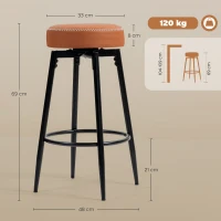 HOMCOM Set of Two Faux Leather Bar Stools - Brown/Black(m-3)