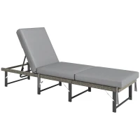 Outsunny Single Folding Rattan Sun Lounger, with Cushion - Grey(m-1)