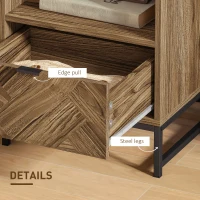 HOMCOM Bedside Table with Drawer and Shelf, Side End Table with Steel Legs for Living Room, Bedroom, Brown Wood Effect(m-6)