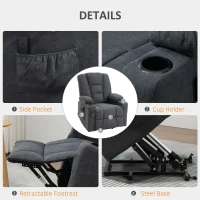 HOMCOM Oversized Riser and Recliner Chair for the Elderly, Fabric Upholstered Lift Chair for Living Room with Remote Control, Side Pockets, Cup Holder, Charcoal Grey(m-6)