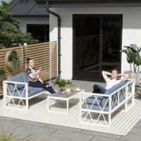 Outsunny Four-Piece L Shaped Garden Furniture Set with 5-Level Adjustable Lounger - Grey(m-2)