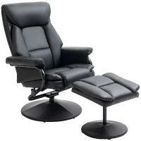 HOMCOM Swivel Recliner Chair with Footstool, PU Leather Recliner Armchair with Ottoman, Steel Base, Upholstered Reclining Chair for Living Room, Bedroom, Office, Black(m-10)