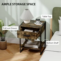 HOMCOM Modern Bedside Table - Rustic Brown(m-5)