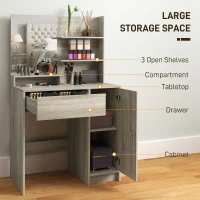 HOMCOM Dressing Table and Stool Set, with Storage - Wood-Effect(m-4)