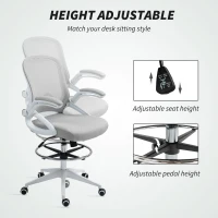 Vinsetto Drafting Chair with Flip-up Armrest, Mesh Office Stool with Foot Ring, 360 Degree Swivel Height Adjustable Chair for Standing Desk, Light Grey(m-4)