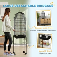 PawHut Metal Bird Cage with Plastic Swing, Perch, Food Container, Tray, Handle, for Finches, Canaries, Budgies, 43 x 32.5 x 163(m-8)
