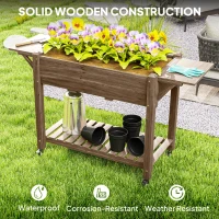 Outsunny 46 x 94cm Wooden Raised Planter, with Shelves - Carbonised(m-8)
