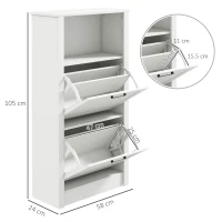 HOMCOM Modern Shoe Cabinet with 2 Flip Drawers and Adjustable Shelves, Narrow Shoe Storage Cabinet with Open Compartment, Holds 10 Pairs for Entryway, Hallway, White(m-3)