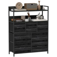 HOMCOM Rustic Chest of Seven Fabric Drawers - Black(m-10)