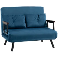 HOMCOM 4-in-1 Velvet-Feel Double Sofa Bed, with Pillows - Blue(m-1)