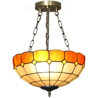 HOMCOM Tiffany Style Ceiling Light, Vintage Chandelier with 3 E27 Sockets, Semi Flush Mount for Living Room, Bulbs Not Included(m-1)