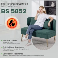 HOMCOM 2 Seater Sofa, Linen-look Fabric Small Sofa with Wing Back, Thick Seat, Metal Legs, Dark Green(m-8)