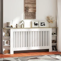 HOMCOM Radiator Cover with Open Storage Shelves, Vertical Slatted Cabinet Shelf Heater Cover for Living Room, Hallway, Extra Large, White(m-2)