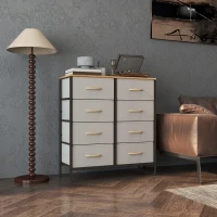 HOMCOM Fabric Chest of Drawers, Industrial Bedroom Dresser with 8 Fabric Drawers, Steel Frame and Wooden Top for Nursery, Living Room, Hallway, Cream White(m-7)