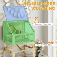 PawHut Wooden Hamster Cage with Detachable 32cm Deep Bottom, Hut, Seesaw, Exercise Wheel, Ramp, 60 x 40 x 75cm, Natural(m-6)