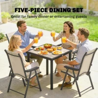Outsunny 5 Pieces Outdoor Dining Set, Garden Dining Set for 4 with Square Table and Folding Chairs, Brown(m-4)