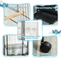 PawHut Bird Cage Budgie Cages for Finch Canary Parakeet with Stand Wheels Slide-out Tray Accessories Storage Shelf, Black(m-5)