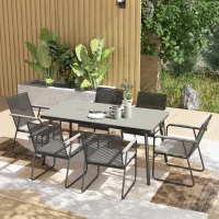 Outsunny 6‑Seater Garden Dining Set with Cushions, Rattan Backrest, Plastic Top, Garden Furniture Set, Grey(m-2)