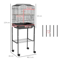 PawHut Bird Cage Budgie Cages for Finch Canary Parakeet with Stand Wheels Slide-out Tray Accessories Storage Shelf, Black(m-3)